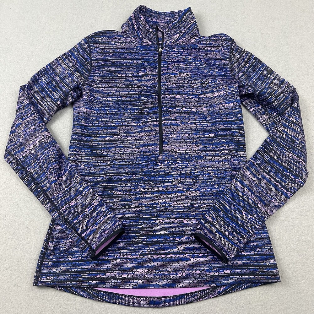 Nike Pro Sweater Women Large Blue Purple Geo Print 1/4 Zip Dri-FIT Workout Gym L